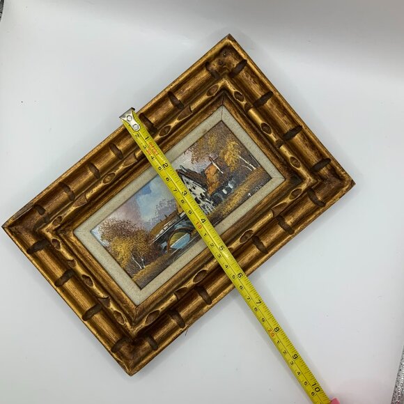 Oil Painting Framed Vintage Signed J. Prat Stone Bridge and Cottage Scene - Picture 6 of 6